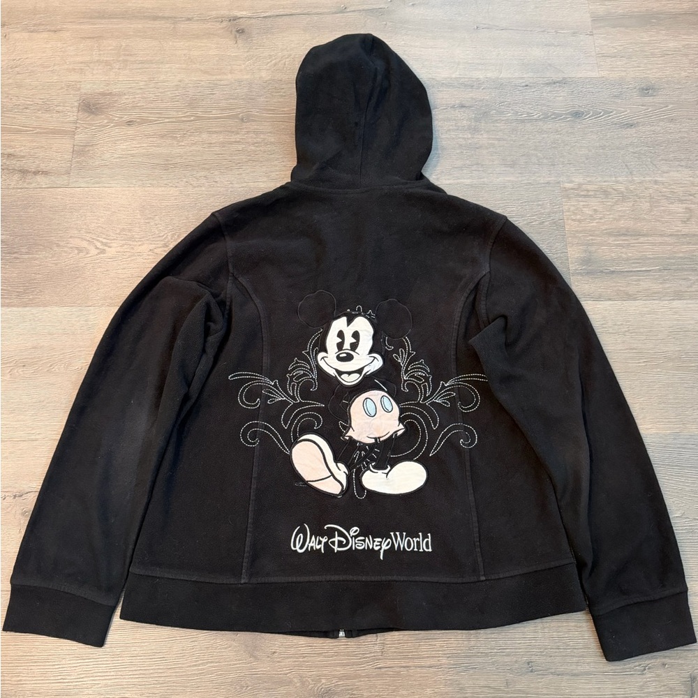 Disney Parks Mickey Vintage Y2K Black Fleece Zip Up Sweatshirt Embroidered